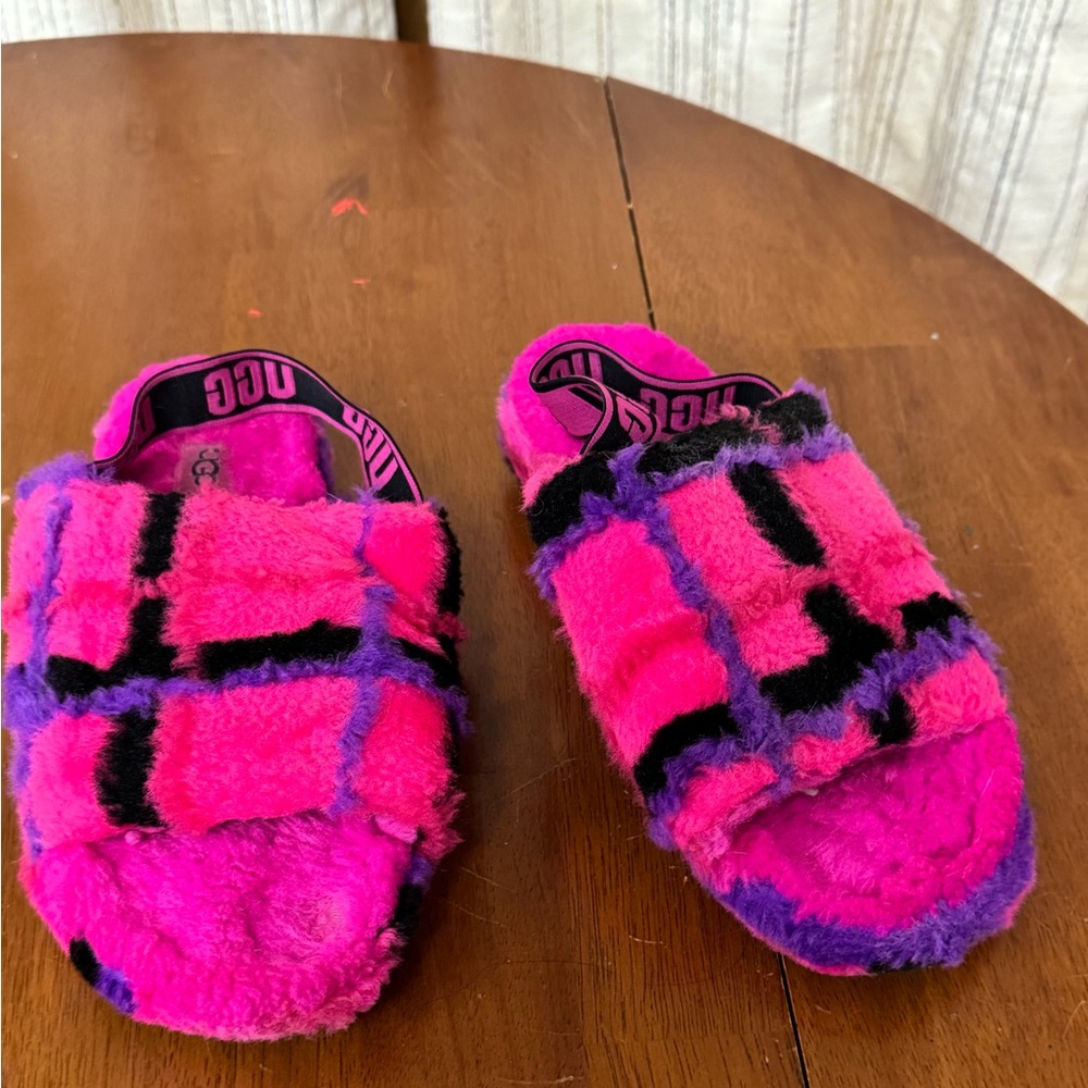 UGG Pink and Purple Fuzzy Slippers